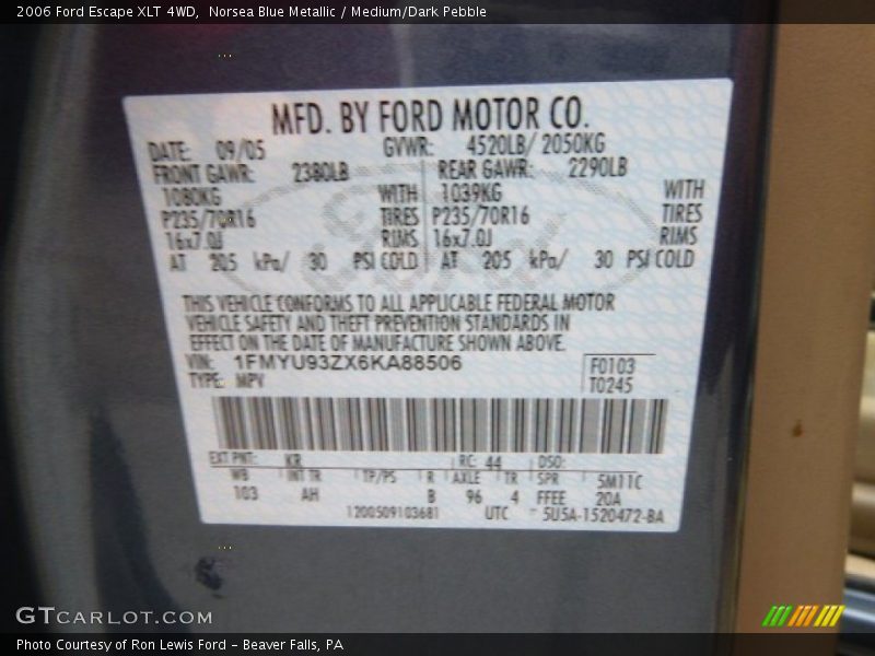 Norsea Blue Metallic / Medium/Dark Pebble 2006 Ford Escape XLT 4WD