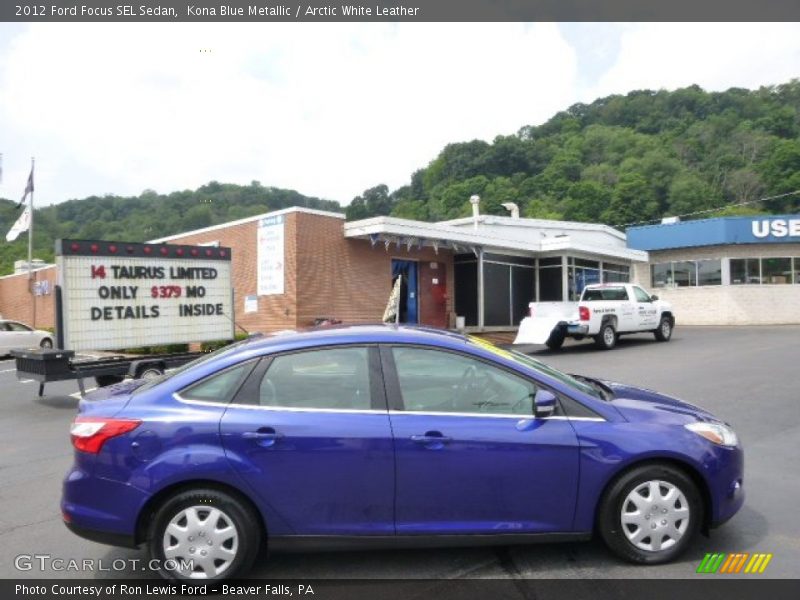 Kona Blue Metallic / Arctic White Leather 2012 Ford Focus SEL Sedan