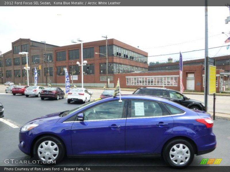 Kona Blue Metallic / Arctic White Leather 2012 Ford Focus SEL Sedan