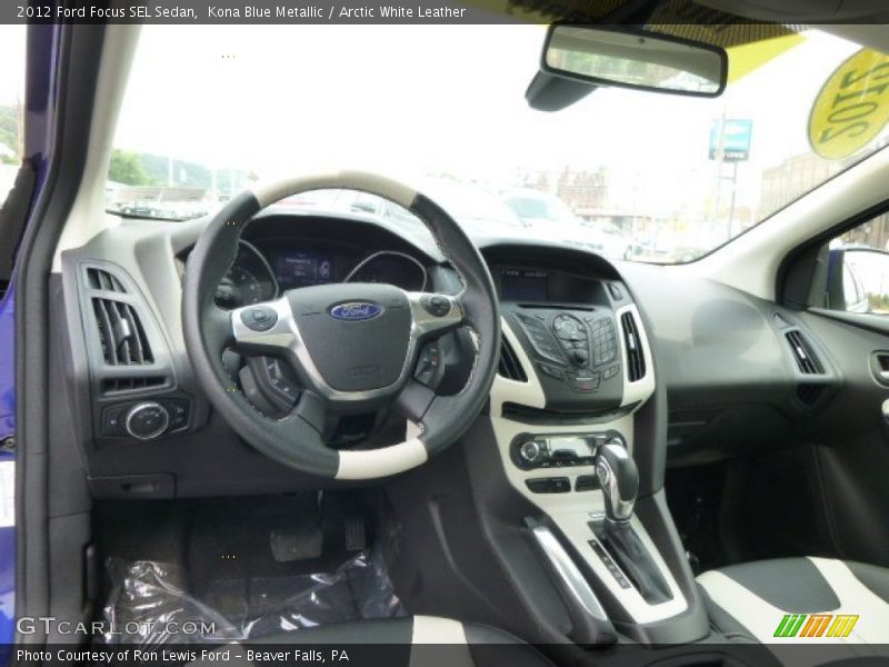 Kona Blue Metallic / Arctic White Leather 2012 Ford Focus SEL Sedan