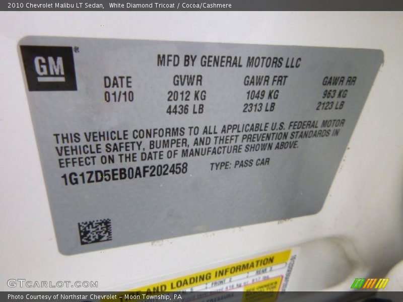 White Diamond Tricoat / Cocoa/Cashmere 2010 Chevrolet Malibu LT Sedan