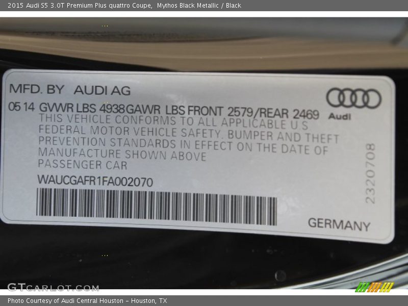 Mythos Black Metallic / Black 2015 Audi S5 3.0T Premium Plus quattro Coupe