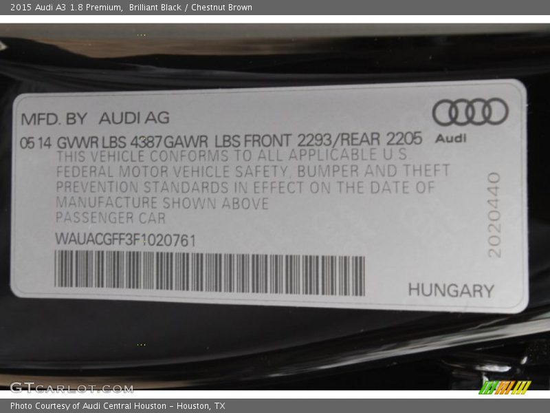 Brilliant Black / Chestnut Brown 2015 Audi A3 1.8 Premium