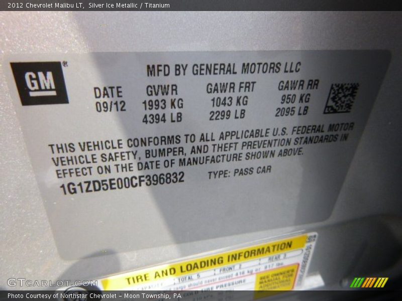 Silver Ice Metallic / Titanium 2012 Chevrolet Malibu LT