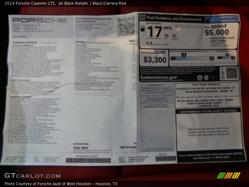  2014 Cayenne GTS Window Sticker