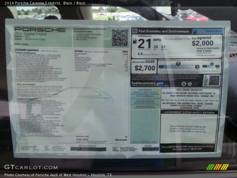  2014 Cayenne S Hybrid Window Sticker