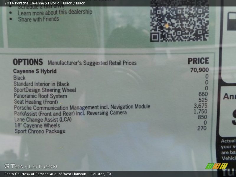  2014 Cayenne S Hybrid Window Sticker