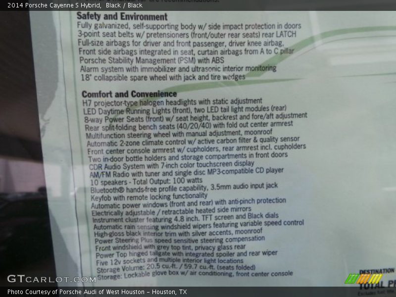  2014 Cayenne S Hybrid Window Sticker