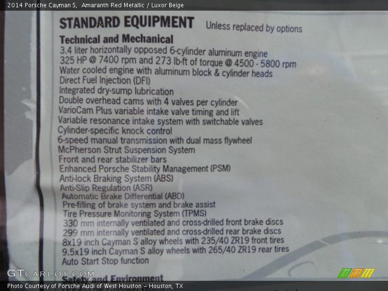  2014 Cayman S Window Sticker