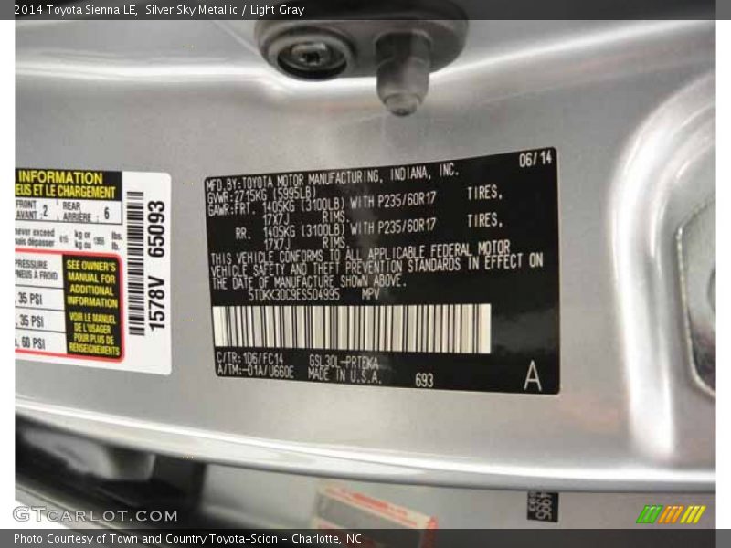 Silver Sky Metallic / Light Gray 2014 Toyota Sienna LE