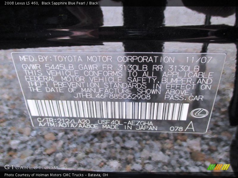 Black Sapphire Blue Pearl / Black 2008 Lexus LS 460