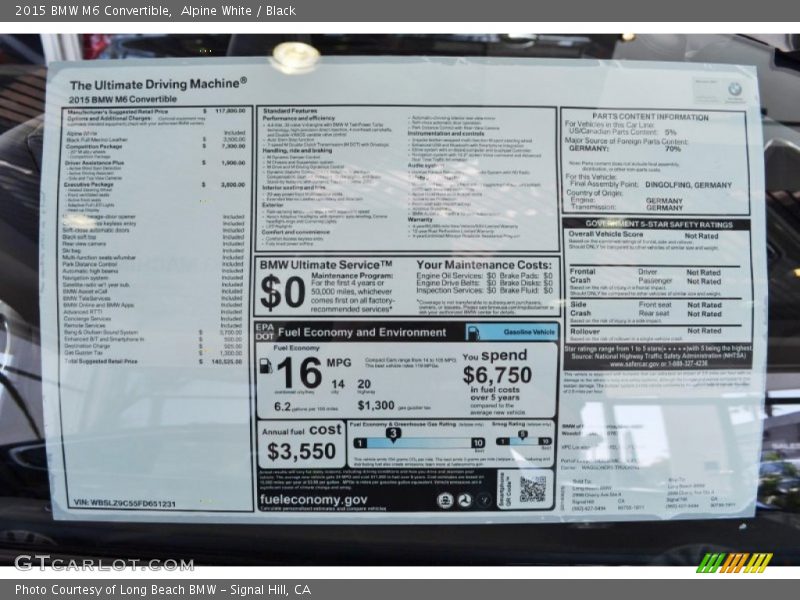  2015 M6 Convertible Window Sticker