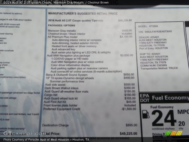 Monsoon Gray Metallic / Chestnut Brown 2014 Audi A5 2.0T quattro Coupe