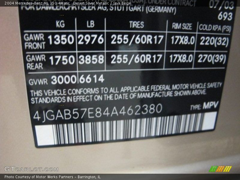 Desert Silver Metallic / Java Beige 2004 Mercedes-Benz ML 350 4Matic