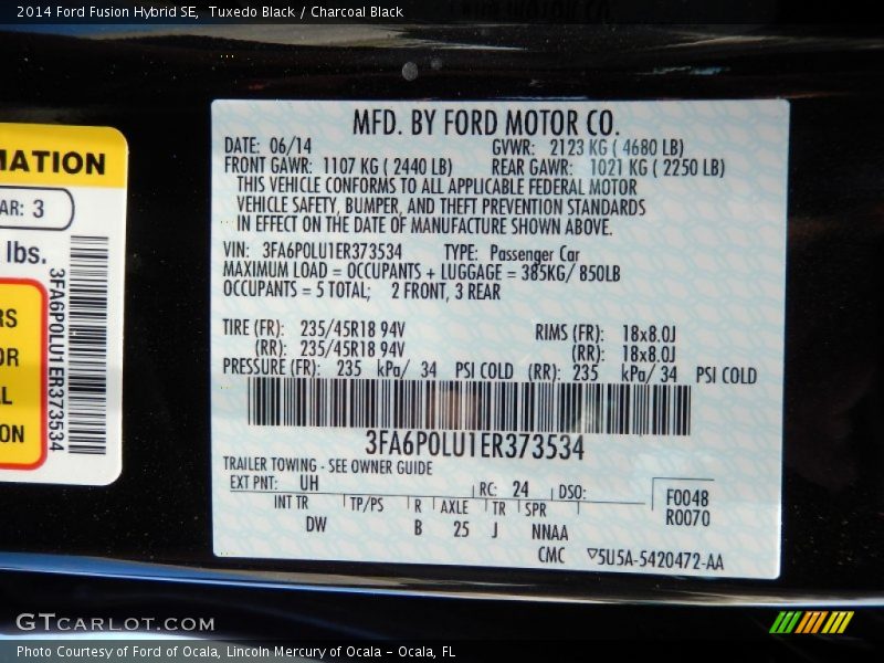 Tuxedo Black / Charcoal Black 2014 Ford Fusion Hybrid SE