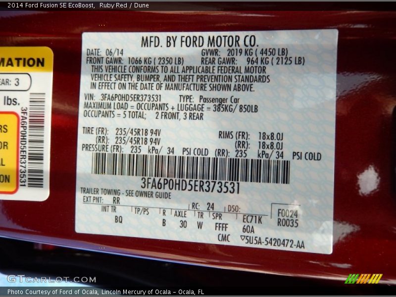 Ruby Red / Dune 2014 Ford Fusion SE EcoBoost