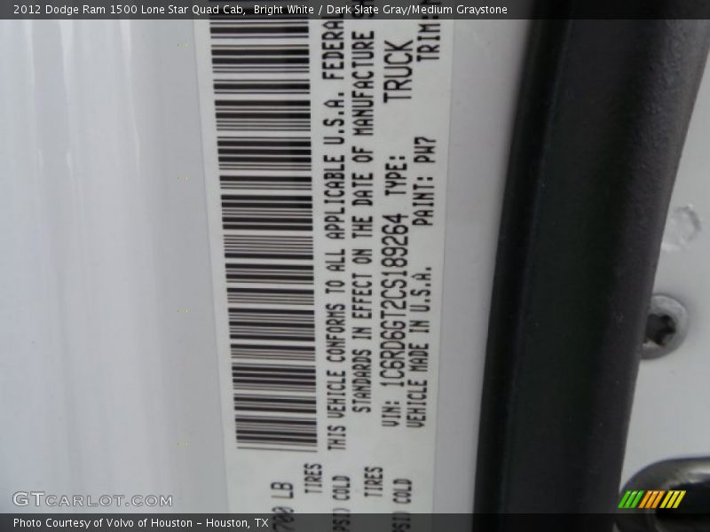 Bright White / Dark Slate Gray/Medium Graystone 2012 Dodge Ram 1500 Lone Star Quad Cab