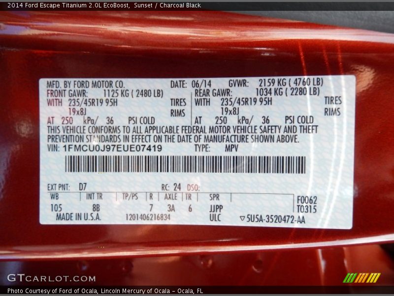 Sunset / Charcoal Black 2014 Ford Escape Titanium 2.0L EcoBoost
