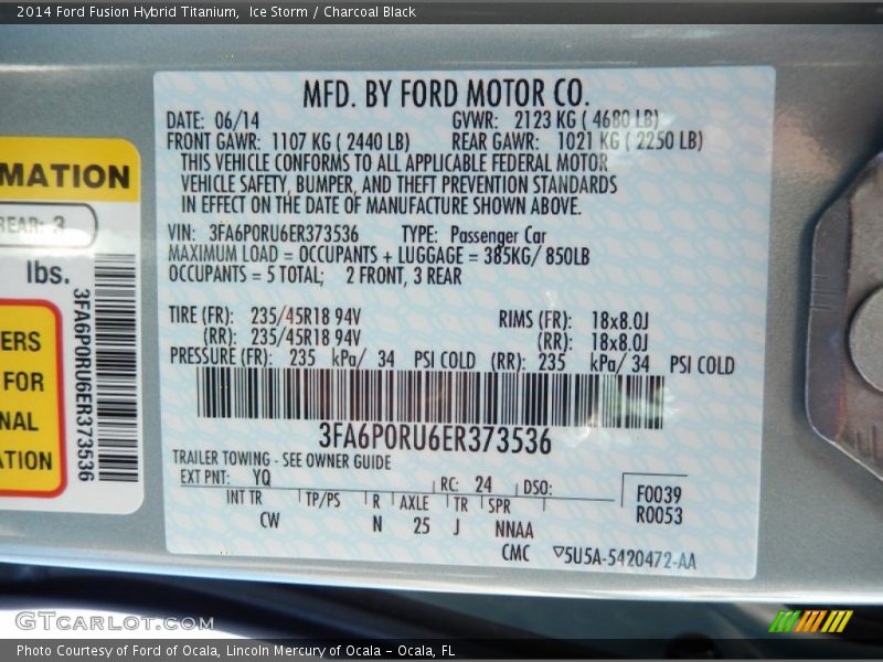 Ice Storm / Charcoal Black 2014 Ford Fusion Hybrid Titanium