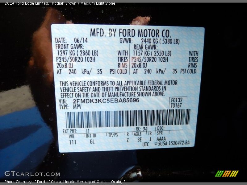 Kodiak Brown / Medium Light Stone 2014 Ford Edge Limited