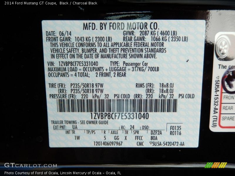 Black / Charcoal Black 2014 Ford Mustang GT Coupe