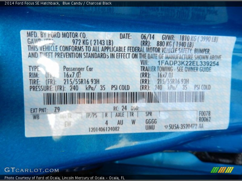 Blue Candy / Charcoal Black 2014 Ford Focus SE Hatchback