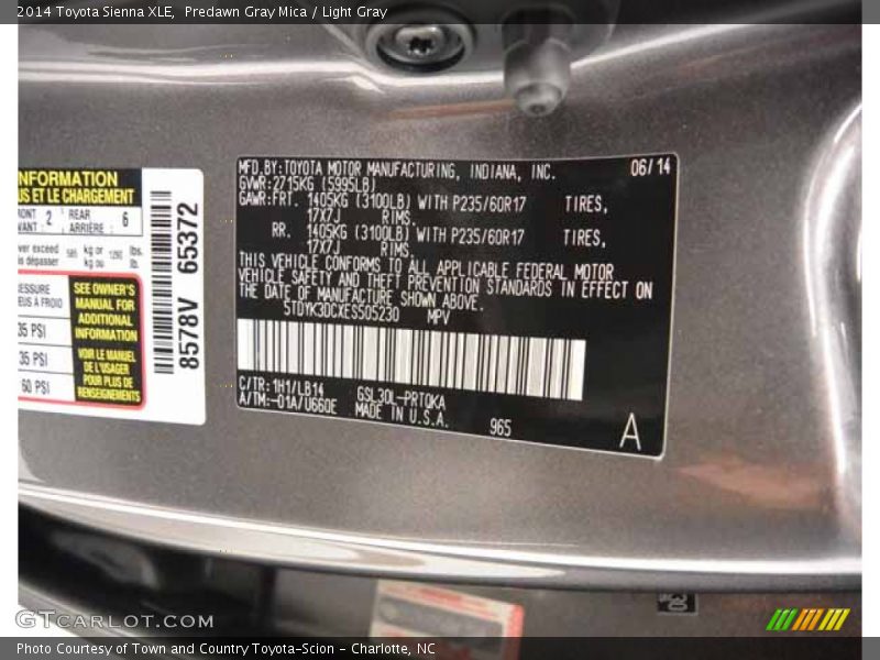 Predawn Gray Mica / Light Gray 2014 Toyota Sienna XLE