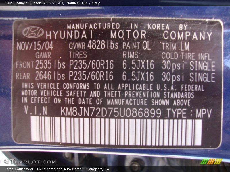 Nautical Blue / Gray 2005 Hyundai Tucson GLS V6 4WD