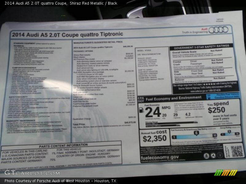 Shiraz Red Metallic / Black 2014 Audi A5 2.0T quattro Coupe