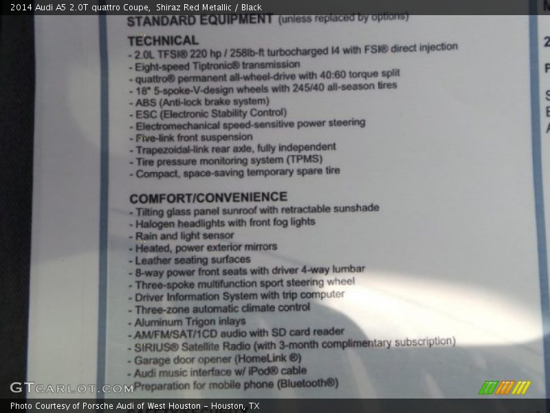 Shiraz Red Metallic / Black 2014 Audi A5 2.0T quattro Coupe