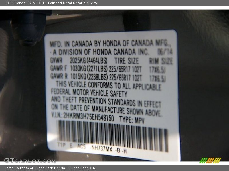 Polished Metal Metallic / Gray 2014 Honda CR-V EX-L