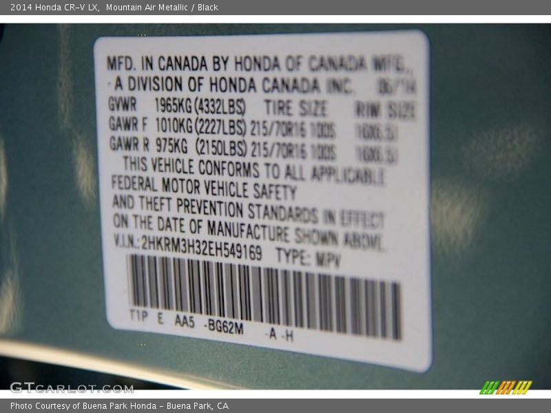 Mountain Air Metallic / Black 2014 Honda CR-V LX