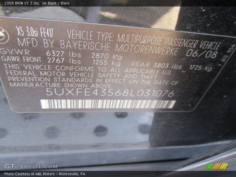 Jet Black / Black 2008 BMW X5 3.0si