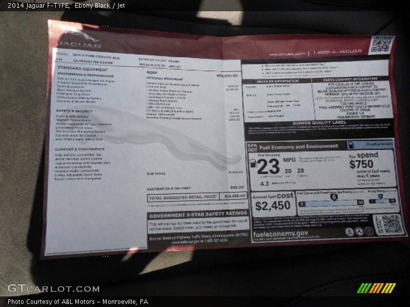  2014 F-TYPE  Window Sticker