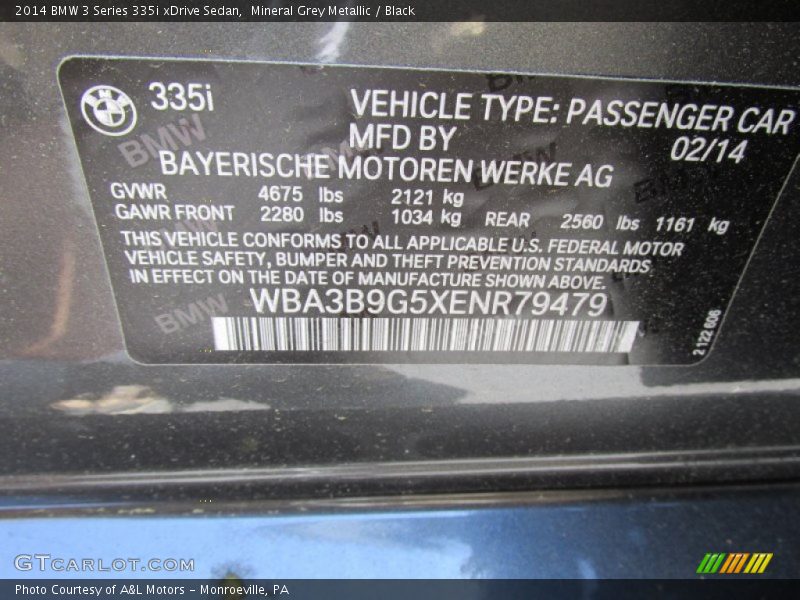 Mineral Grey Metallic / Black 2014 BMW 3 Series 335i xDrive Sedan