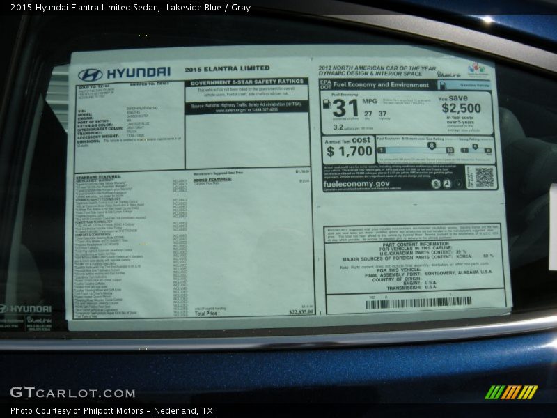  2015 Elantra Limited Sedan Window Sticker