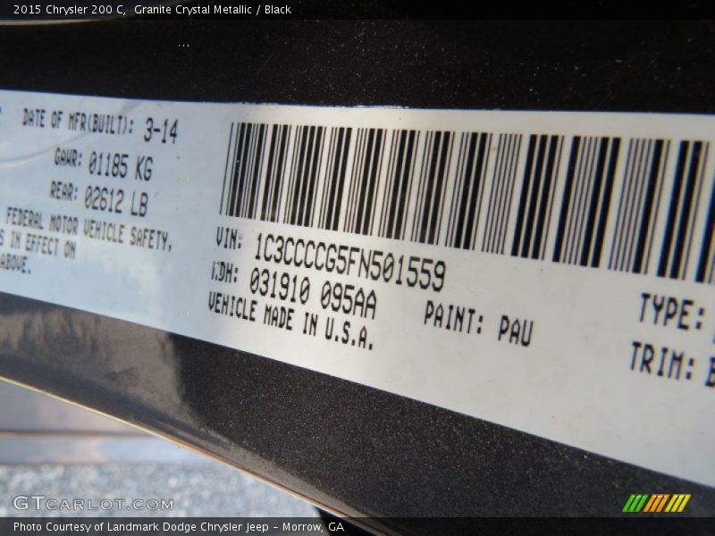 Granite Crystal Metallic / Black 2015 Chrysler 200 C