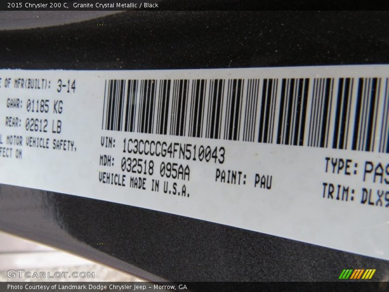 Granite Crystal Metallic / Black 2015 Chrysler 200 C