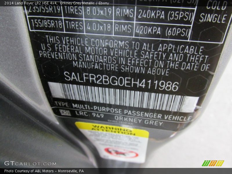 2014 LR2 HSE 4x4 Orkney Grey Metallic Color Code 949