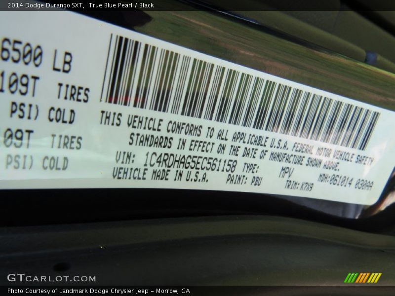 True Blue Pearl / Black 2014 Dodge Durango SXT