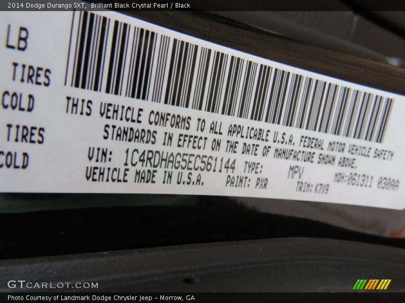 Brilliant Black Crystal Pearl / Black 2014 Dodge Durango SXT