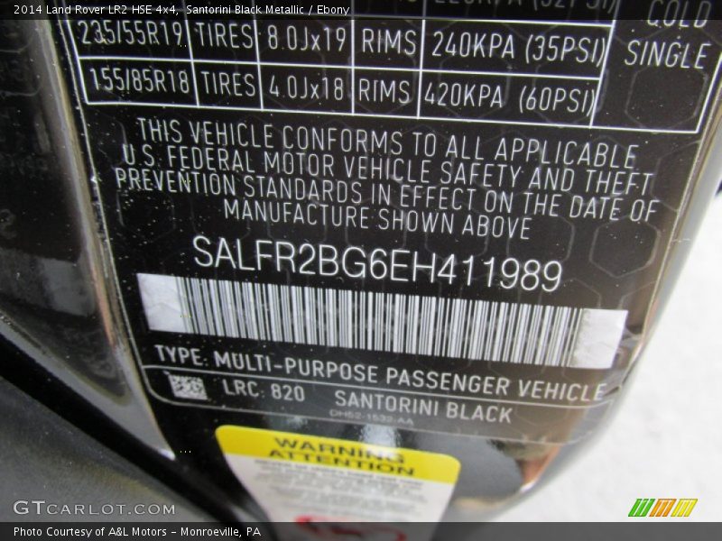 Santorini Black Metallic / Ebony 2014 Land Rover LR2 HSE 4x4