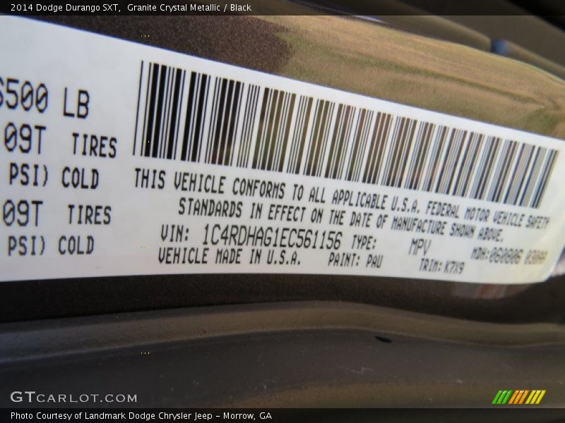 Granite Crystal Metallic / Black 2014 Dodge Durango SXT