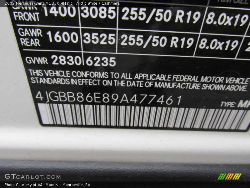 Arctic White / Cashmere 2009 Mercedes-Benz ML 350 4Matic