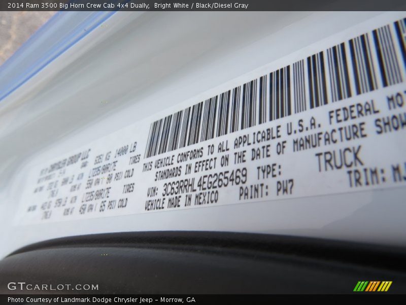 Bright White / Black/Diesel Gray 2014 Ram 3500 Big Horn Crew Cab 4x4 Dually