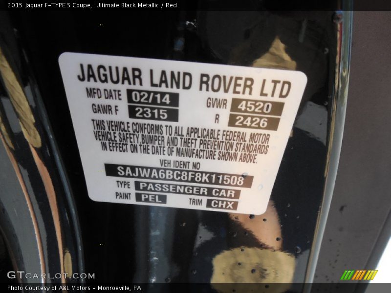 2015 F-TYPE S Coupe Ultimate Black Metallic Color Code PEL