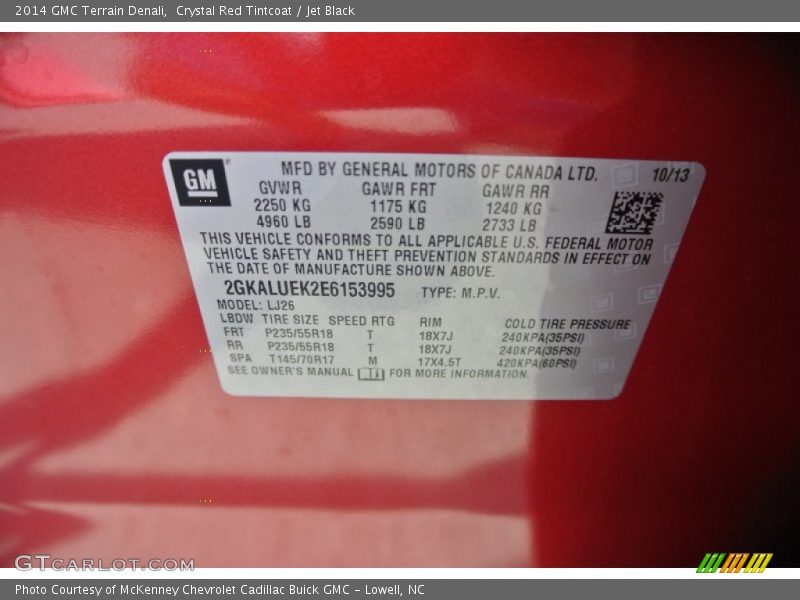 Crystal Red Tintcoat / Jet Black 2014 GMC Terrain Denali