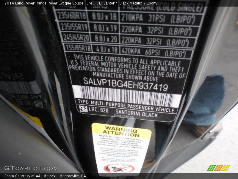 Santorini Black Metallic / Ebony 2014 Land Rover Range Rover Evoque Coupe Pure Plus