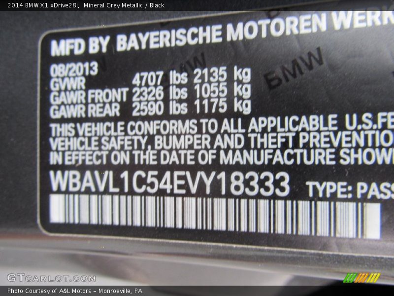 Mineral Grey Metallic / Black 2014 BMW X1 xDrive28i