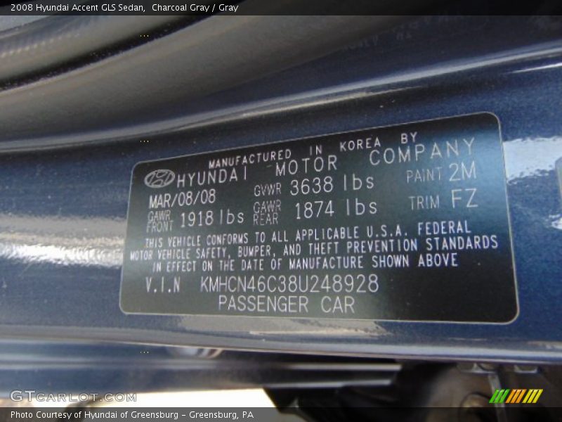 Charcoal Gray / Gray 2008 Hyundai Accent GLS Sedan